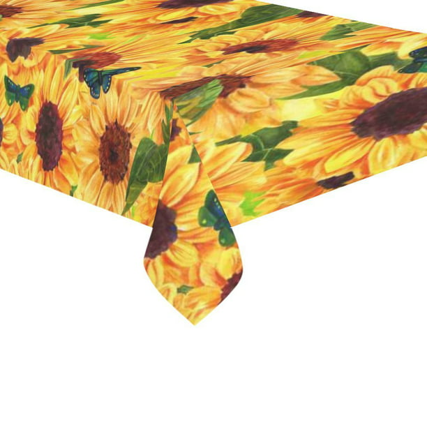 Beautiful Watercolor Sunflower Floral Square Tablecloth Rectangle Tablecloth Stain Resistant Washable Fabric Table Cloth for Dining Party and Outdoor Use 